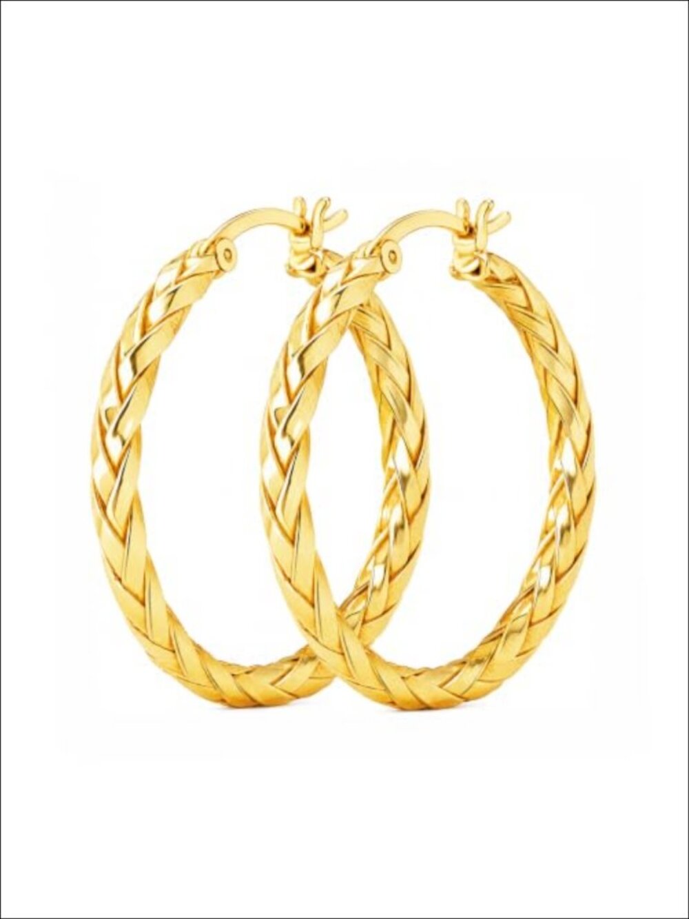 14K Gold Hypoallergenic Hoop Earrings Weave Design 30mm Everyday Luxury Gift